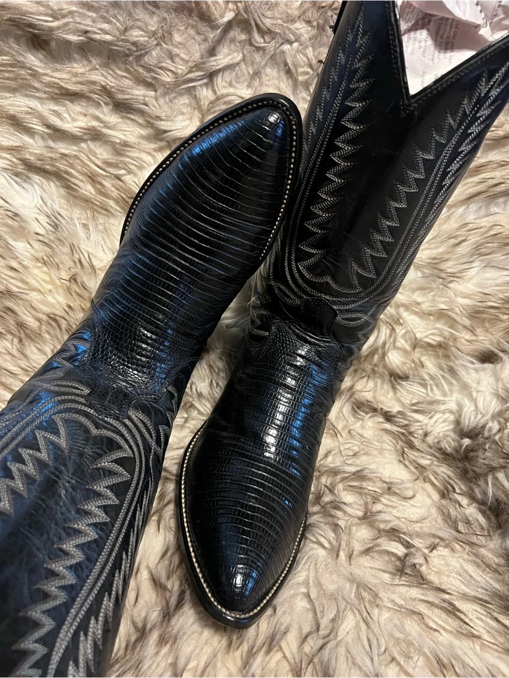 Dan Post Men Black Lizard & Leather Western Cowboy Boots Sz 9.5 E